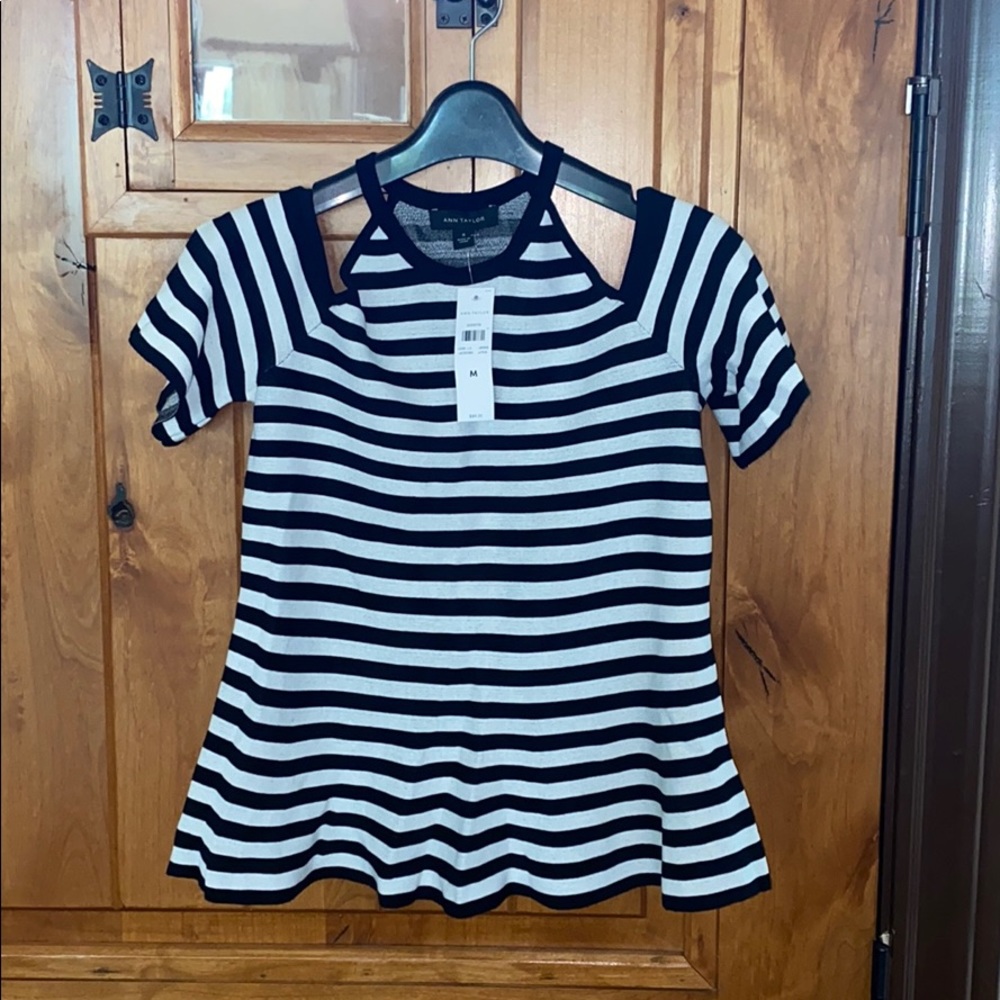 Stripe Cold Shoulder Sweater